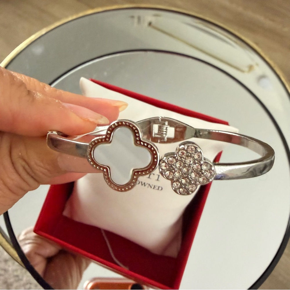 Atterri Sterling Silver 925 Zircons & White Lucky Clover Women's Bracelet New - Picture 10 of 12